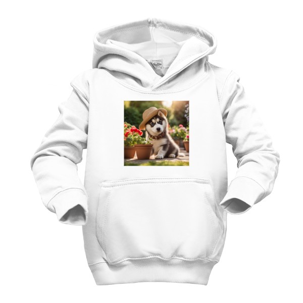 Dětská mikina s kapucí s potiskem Husky zahradníkem 