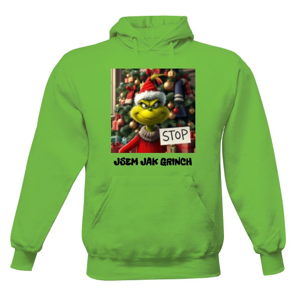 Pánská mikina s kapucí Just Hoods s potiskem JSEM JAK GRINCH 