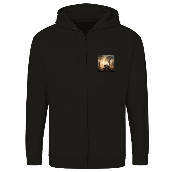 Mikina na zip unisex s potiskem Lebka v hnědé 